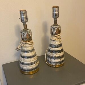 Artisan Ceramic Table Lamps with Blue and Gold Accents